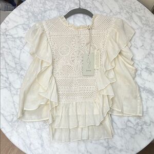 Joie Ivory Lace Ruffle Blouse